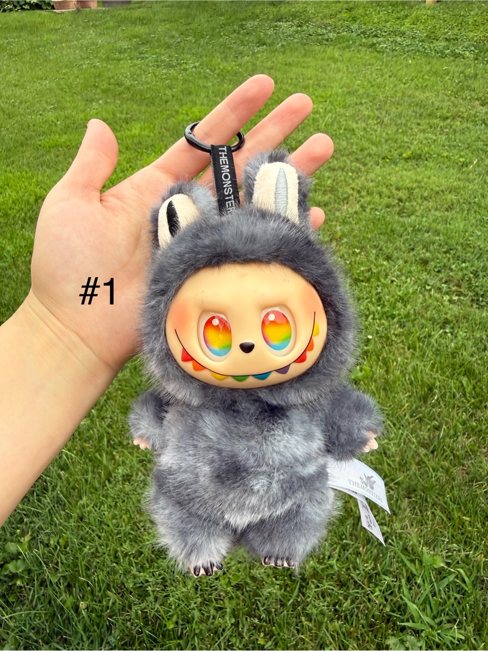 Labubu Dark Gray-Black Stuffed Animal Toy Plush-Keychain Backpack Charm for kids
